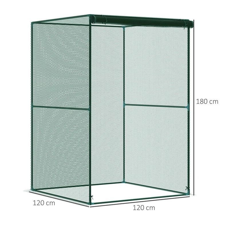 Outsunny Jaula de Cultivo Jaula para Plantas e Insectos con Puerta Enrollable y Marco de Acero para Jardín Terraza Patio 120x120x180 cm Verde