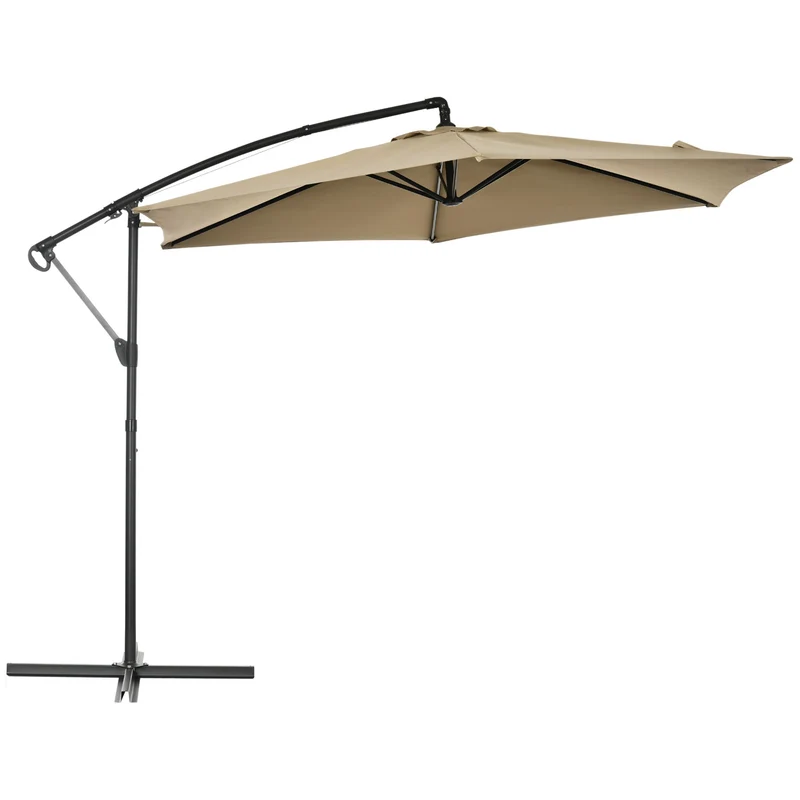 Outsunny Sombrilla Excéntrico Ø295x236 cm Parasol de Jardín con Manivela Manual Protección UV30+ Base Cruzada y 6 Varillas de Metal Beige