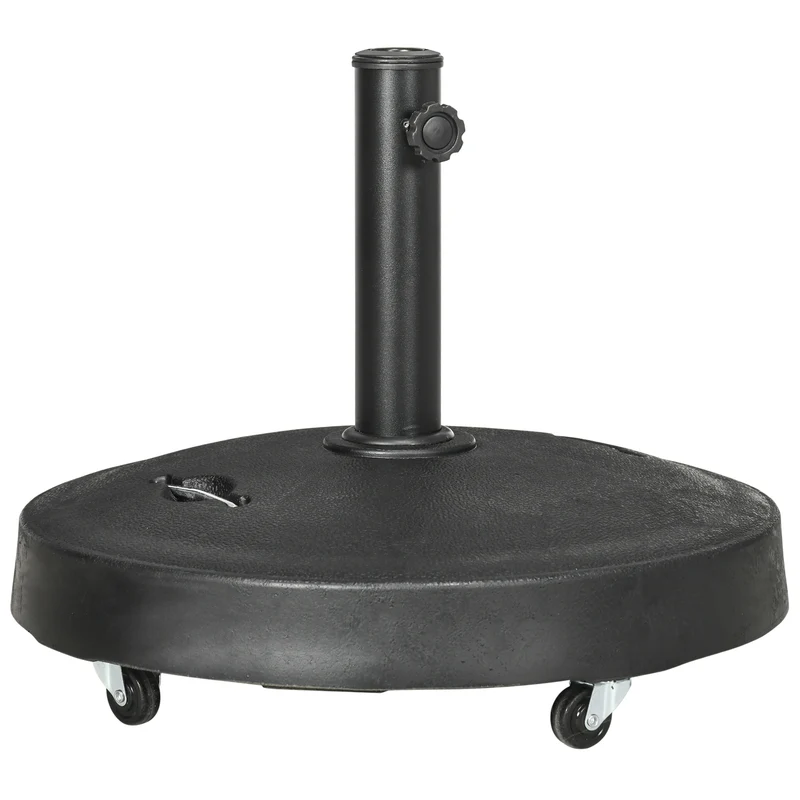 Outsunny Base de Sombrilla de Jardín de Resina de 23,5 kg con Ruedas y Asa Retráctil Soporte de Parasol Cuadrado para Postes de Ø38/48 mm para Terraza Patio Ø53x41 cm Negro