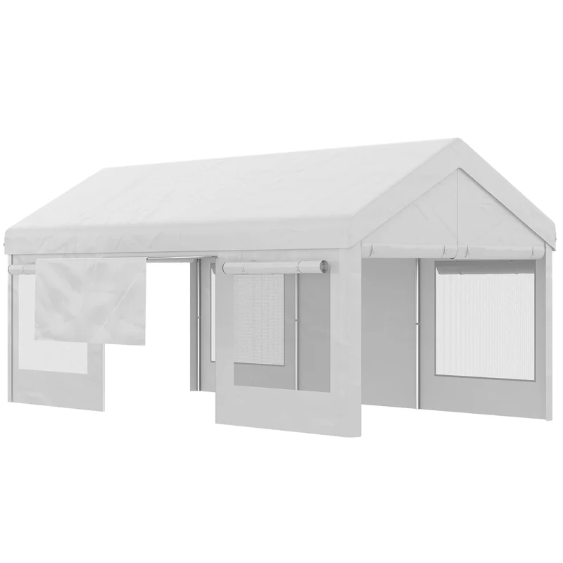 Outsunny Carpa de Jardín 6x3 m Carpa para Fiestas Cenador de Exterior con 3 Puertas Extraíbles Ventanas de Malla Enrollables para Terraza Bodas Eventos Blanco