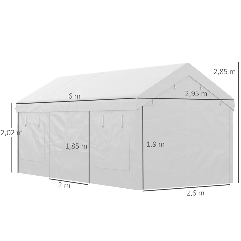 Outsunny Carpa de Jardín 6x3 m Carpa para Fiestas Cenador de Exterior con 3 Puertas Extraíbles Ventanas de Malla Enrollables para Terraza Bodas Eventos Blanco