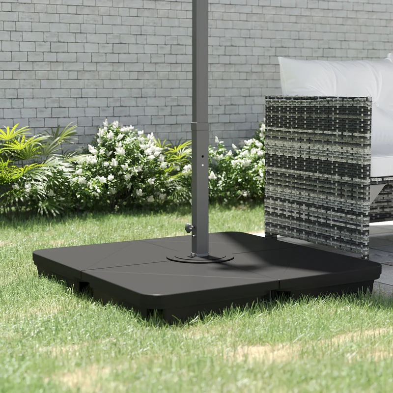 Outsunny Pesos para Base de Sombrilla en Voladizo de 4 Piezas Rellenable de Arena 120 kg o Agua 160 kg para Sombrilla de Plátano Base Cruzada 90x90x10,5 cm Negro