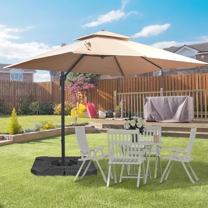 Outsunny 2 Pesos para Base de Sombrilla Rellenable de Arena 110 kg o Agua 70 kg para Base Cruzada de Parasol Sombrilla Cantilever para Jardín Terraza Exterior 88,5x88,5x12 cm Negro
