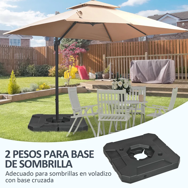 Outsunny 2 Pesos para Base de Sombrilla Rellenable de Arena 110 kg o Agua 70 kg para Base Cruzada de Parasol Sombrilla Cantilever para Jardín Terraza Exterior 88,5x88,5x12 cm Negro