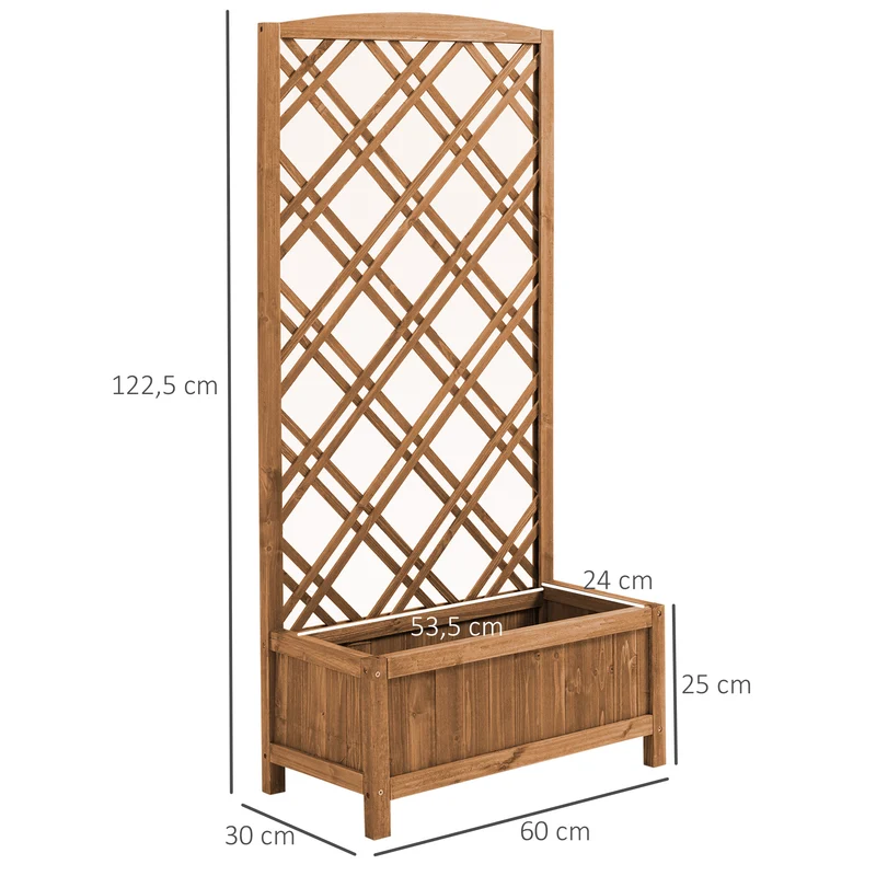 Outsunny Jardinera con Enrejado Jardinera con Celosía de Madera Macetero con Soporte para Trepadora Cultivos Plantas en Exterior Terraza Jardín Balcón 60x30x122,5 cm Natural