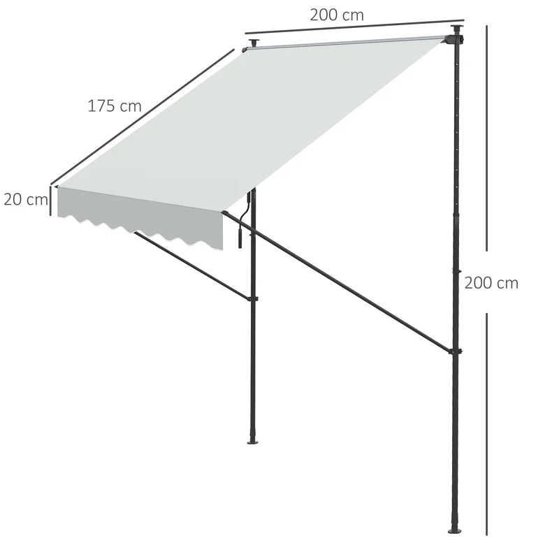 Outsunny Toldo Manual Retráctil Toldo para Balcón con Altura Ajustable Manivela y Protección Solar para Terraza Jardín Crema