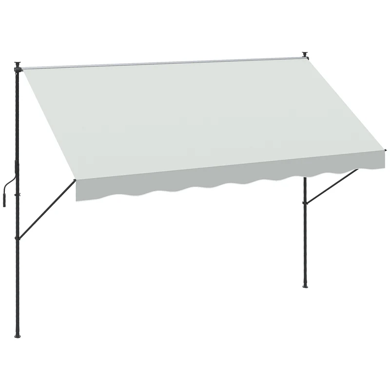 Outsunny Toldo Manual Retráctil 3x1,75 m Toldo Exterior Terraza Enrollable Altura Ajustable con Manivela 210-310 cm Sin Taladro para Balcón Jardín Crema