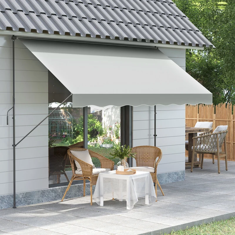 Outsunny Toldo Manual Retráctil 3x1,75 m Toldo Exterior Terraza Enrollable Altura Ajustable con Manivela 210-310 cm Sin Taladro para Balcón Jardín Crema