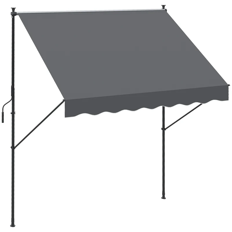 Outsunny Toldo Manual Retráctil 200x1,75 m Toldo Exterior Terraza Enrollable Altura Ajustable con Manivela 210-310 cm Sin Taladro para Balcón Jardín Gris