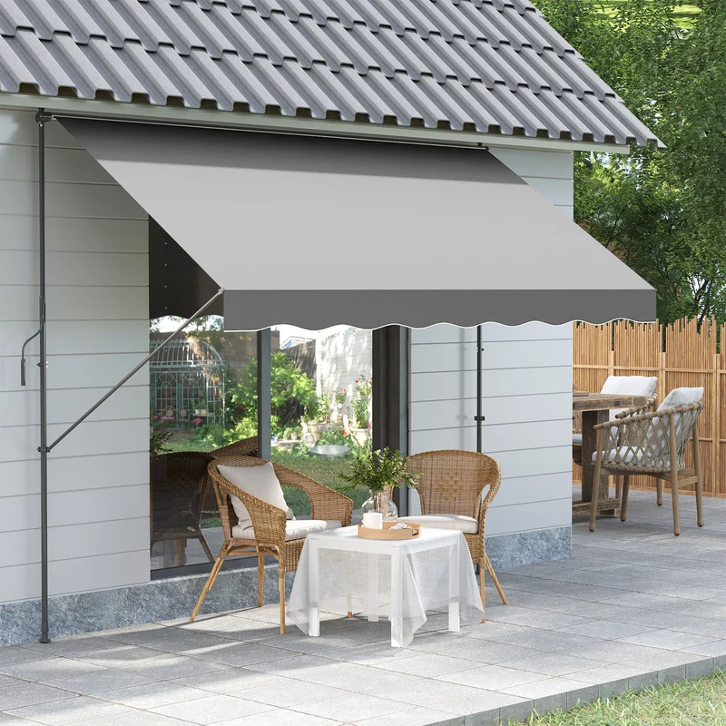 Outsunny Toldo Manual Retráctil Toldo para Balcón con Altura Ajustable Manivela y Protección Solar para Terraza Jardín Gris