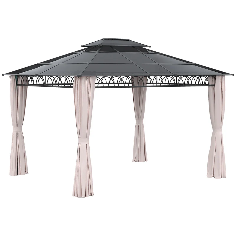 Outsunny Cenador para Jardín 3,6x3 m con Marco de Alumnio Pabellón para Exterior con Techo de Policarbonato Anti-UV Gazebo para Fiestas Eventos Caqui