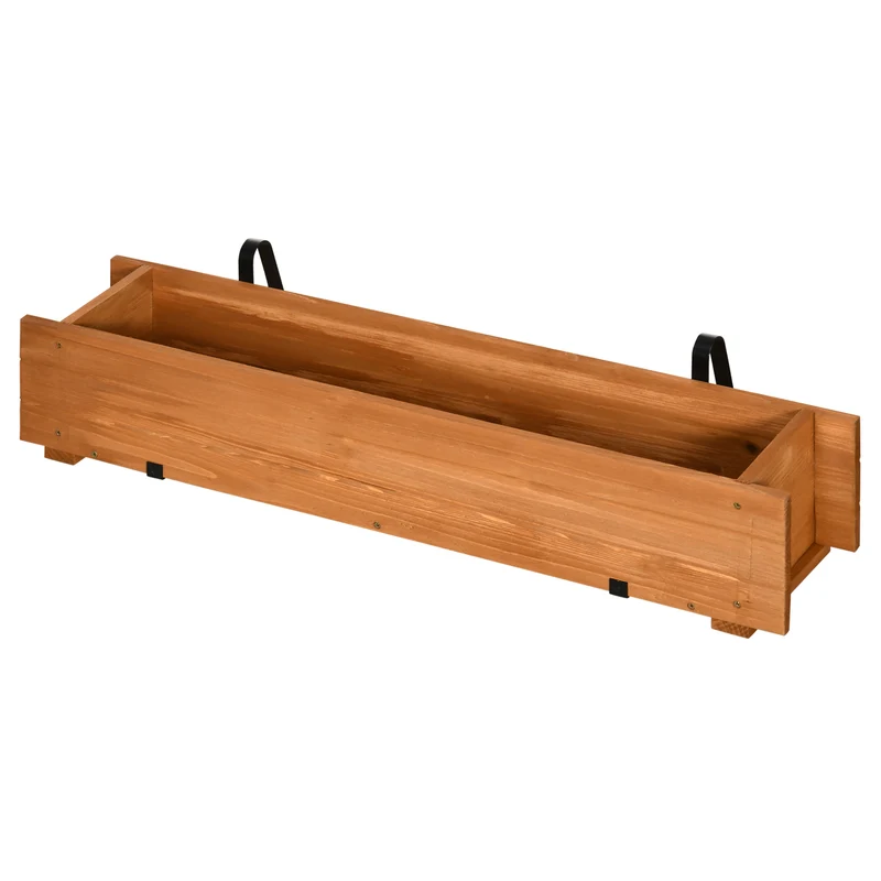 Outsunny Arriate de Madera de Suelo o Pared Jardinera Rectangular Huerto Urbano con 2 Orificios de Drenaje y 2 Ganchos para Cultivos Plantas Flores en Balcón Jardín Terraza 91x18x16,5 cm Natural