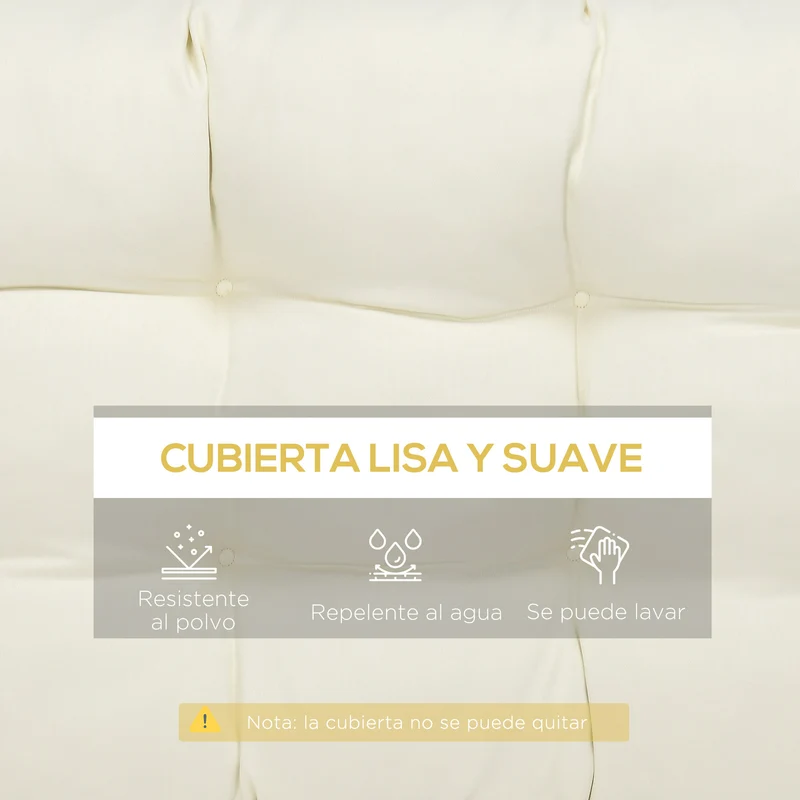 Outsunny Cojín para Banco de 2 Plazas 110x48x8 cm Cojín Rectangular para Interiores y Exteriores Lavable con 8 Puntadas y Asiento Cómodo para Sillas Sofás Crema