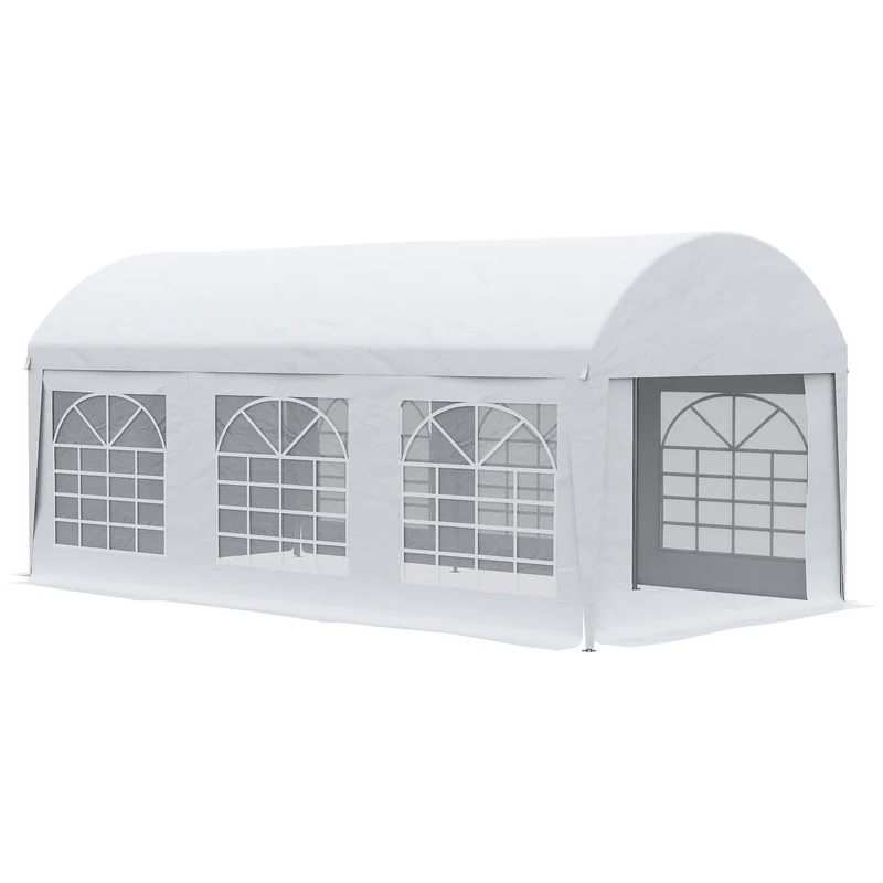 Outsunny Carpa para Fiestas 6x3 m Carpa de Jardín Cenador con Paredes Laterales Extraíbles Puerta con Cremalleras y 6 Ventanas Protección UV Pabellón para Exterior Eventos Bodas Blanco