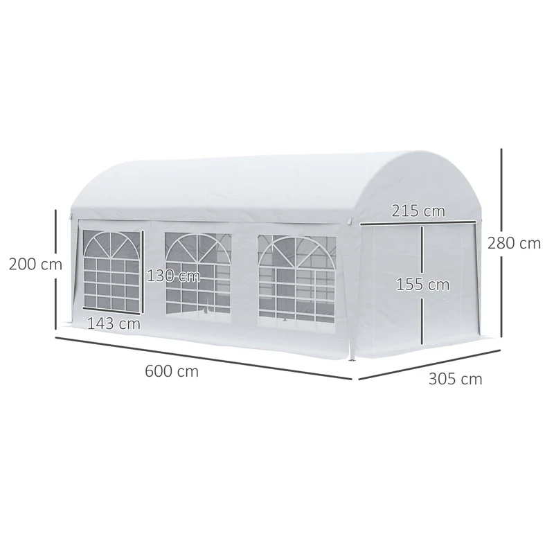 Outsunny Carpa para Fiestas 6x3 m Carpa de Jardín Cenador con Paredes Laterales Extraíbles Puerta con Cremalleras y 6 Ventanas Protección UV Pabellón para Exterior Eventos Bodas Blanco
