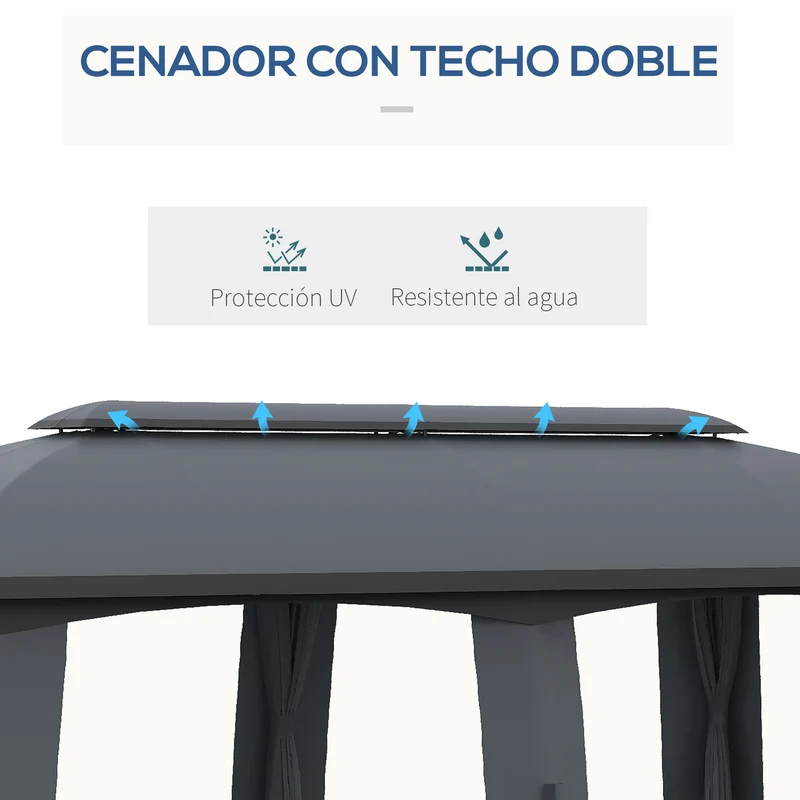 Outsunny Cenador de Jardín 3x6 m Gazebo Exterior con Doble Techo y 6 Mosquiteras con Cremallera y Marco de Metal para Fiestas Eventos Patio Gris Oscuro
