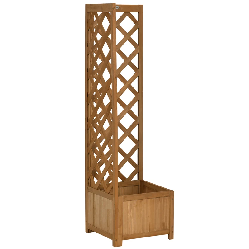Outsunny Jardinera con Enrejado de Madera Macetero con Enrejado Jardinera Rectangular para Trepadoras Cultivos Plantas Flores Decoración en Exterior Esquina 40x40x145 cm Natural