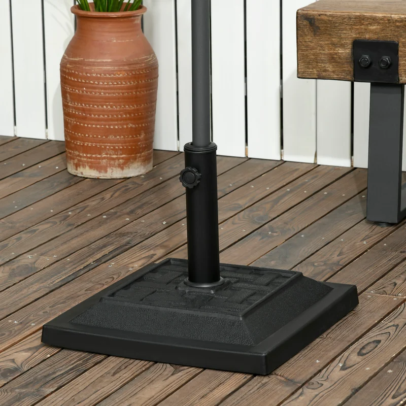 Outsunny Base para Sombrilla de Jardín de 12 kg Soporte de Parasol Cuadrado de Resina para Mástil Ø32/38 mm para Terraza Patio Balcón 44x44x33 cm Negro