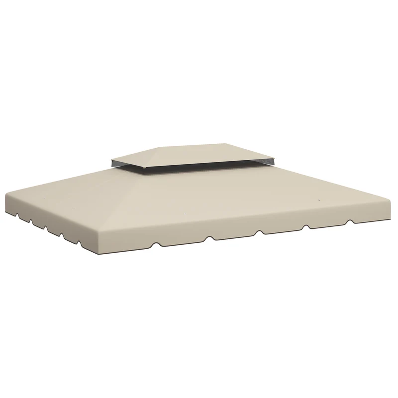 Outsunny Techo de Repuesto para Cenador 4x3 m Cubierta de Repuesto con Techo Doble con 8 Orificios de Drenaje Toldo de Recambio para Pabellón Gazebo Beige