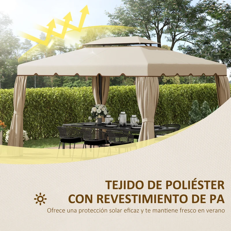 Outsunny Techo de Repuesto para Cenador 4x3 m Cubierta de Repuesto con Techo Doble con 8 Orificios de Drenaje Toldo de Recambio para Pabellón Gazebo Beige