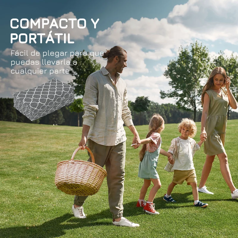 Outsunny Alfombra de Exterior 182x274 cm Alfombra Reversible con Patrón Geométrico Impermeable para Terraza Balcón Patio Camping Playa Gris y Blanco