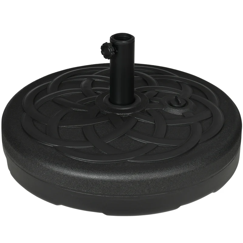 Outsunny Base de Sombrilla de PE Redonda Soporte de Parasol 2,5 kg Apto para Postes de 38mm/48mm Rellenable de Arena 35 kg y Agua 25L Ø56x30,5 cm Negro