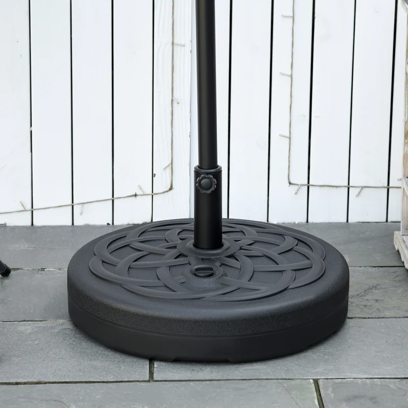 Outsunny Base de Sombrilla de PE Redonda Soporte de Parasol 2,5 kg Apto para Postes de 38mm/48mm Rellenable de Arena 35 kg y Agua 25L Ø56x30,5 cm Negro