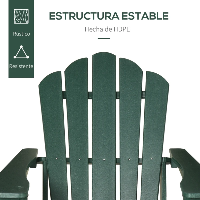 Outsunny Silla Adirondack con Reposapiés Silla de Jardín de HDPE con Reposabrazos y Respaldo Alto para Terraza Balcón Exterior Carga 120 kg 78x135x95 cm Verde Oscuro