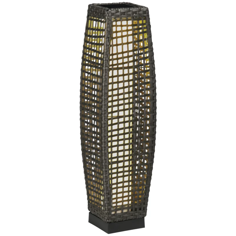 Outsunny Linterna de Jardín de Ratán Sintético Luces Solares Exterior con Luces LED Encendido/Apagado Automático para Terraza Balcón Patio 21x21x78 cm Gris