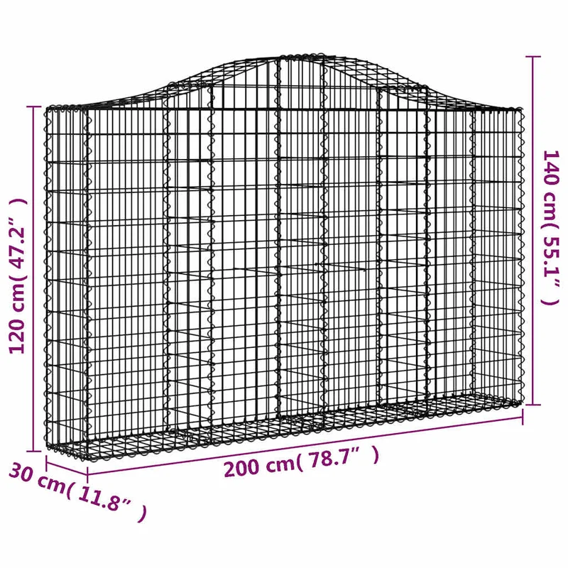 Cestas De Gaviones 2 Uds Forma De Arco Hierro 200x30x120/140cm
