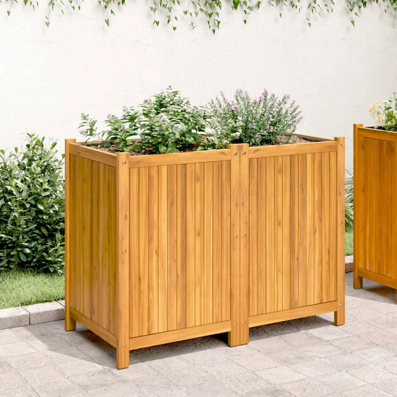 Jardinera Con Forro Madera Maciza De Acacia 100x50x75 Cm