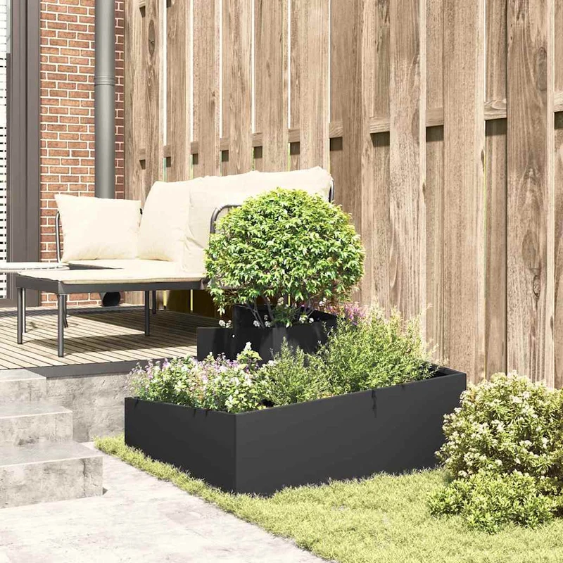 Macetero De Jardín Negro 80 X 80 X 50 Cm Acero Laminado En Frío