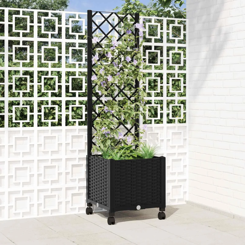 Jardinera Con Enrejado Y Ruedas Negro 40 X 40 X 146 Cm Pp