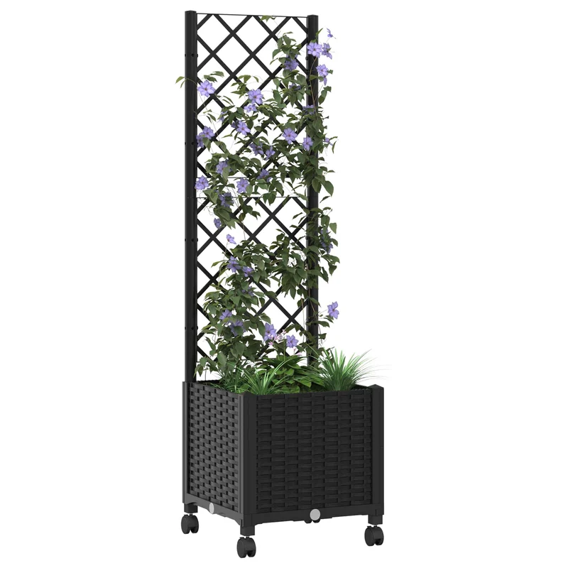 Jardinera Con Enrejado Y Ruedas Negro 40 X 40 X 146 Cm Pp