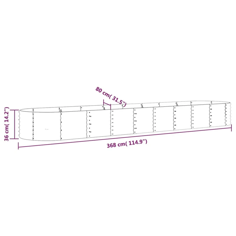 Jardinera Arriate Acero Galvanizado Plata 368x80x36 Cm