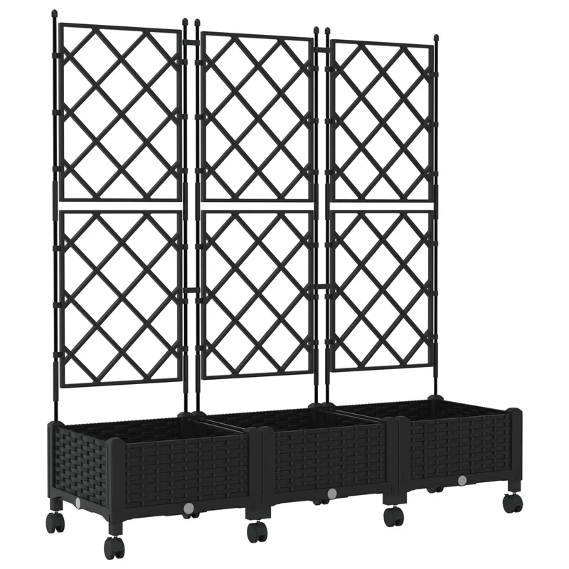 Jardinera Con Enrejado Y Ruedas 3 Uds. Negro Pp