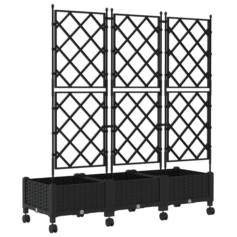 Jardinera Con Enrejado Y Ruedas 3 Uds. Negro Pp