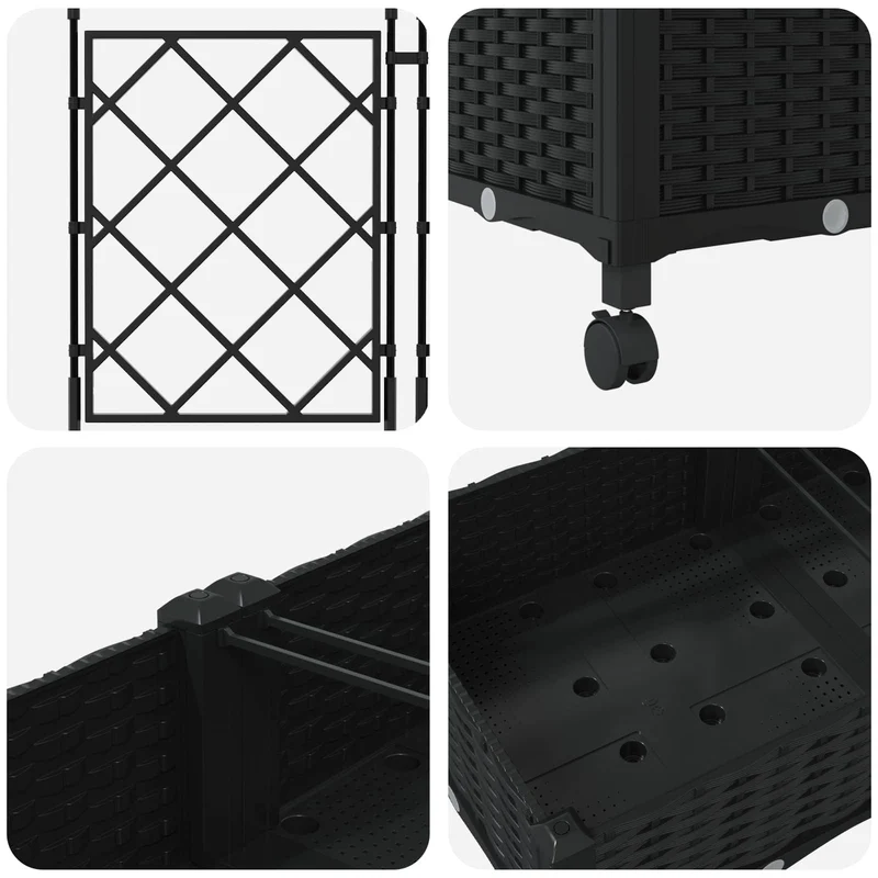 Jardinera Con Enrejado Y Ruedas 3 Uds. Negro Pp