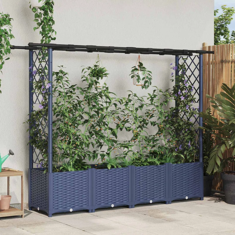 Cama Elevada Con Trellis Y Techo Gris 203 X 40 X 136 Cm Pp