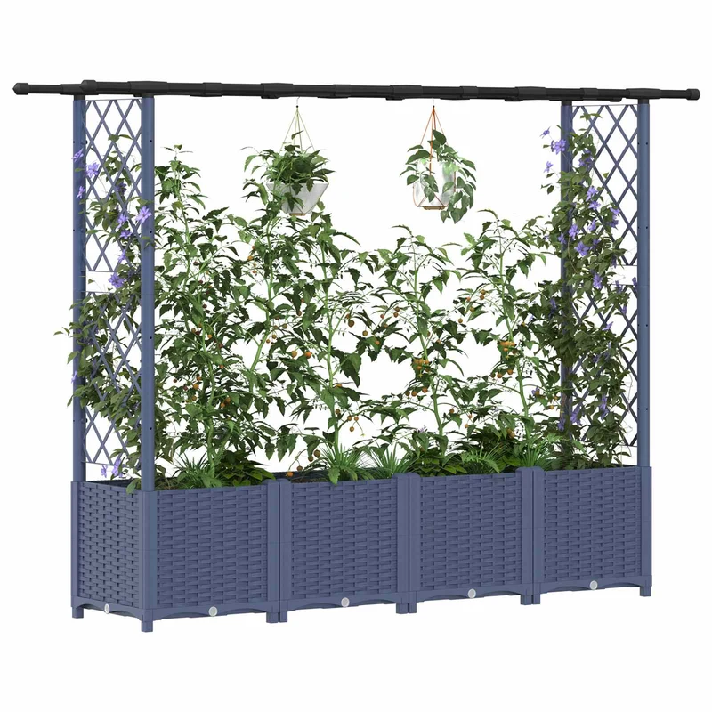 Cama Elevada Con Trellis Y Techo Gris 203 X 40 X 136 Cm Pp