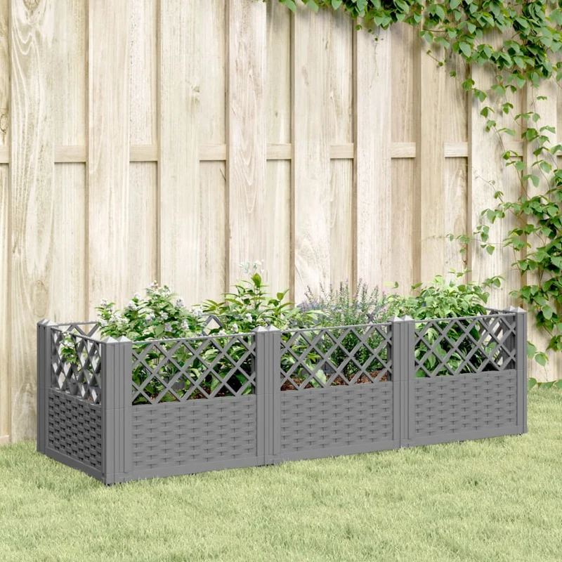Jardinera Con Clavijas Pp Gris Claro 123,5x43,5x43,5 Cm