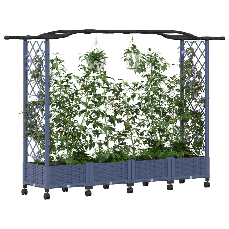 Cama Elevada Con Trellis Y Techo Gris 207 X 40 X 129 Cm Pp