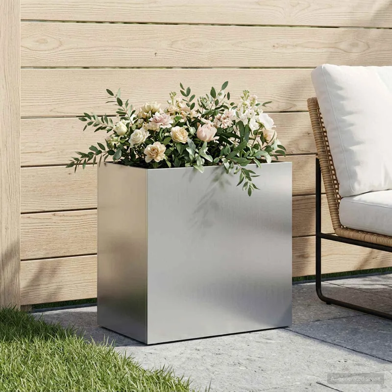Macetero De Jardín Plateado 50 X 30 X 50 Cm Acero Galvanizado