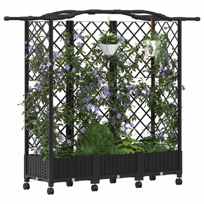 Cama Elevada Con Trellis Y Techo Negro 163 X 40 X 129 Cm Pp