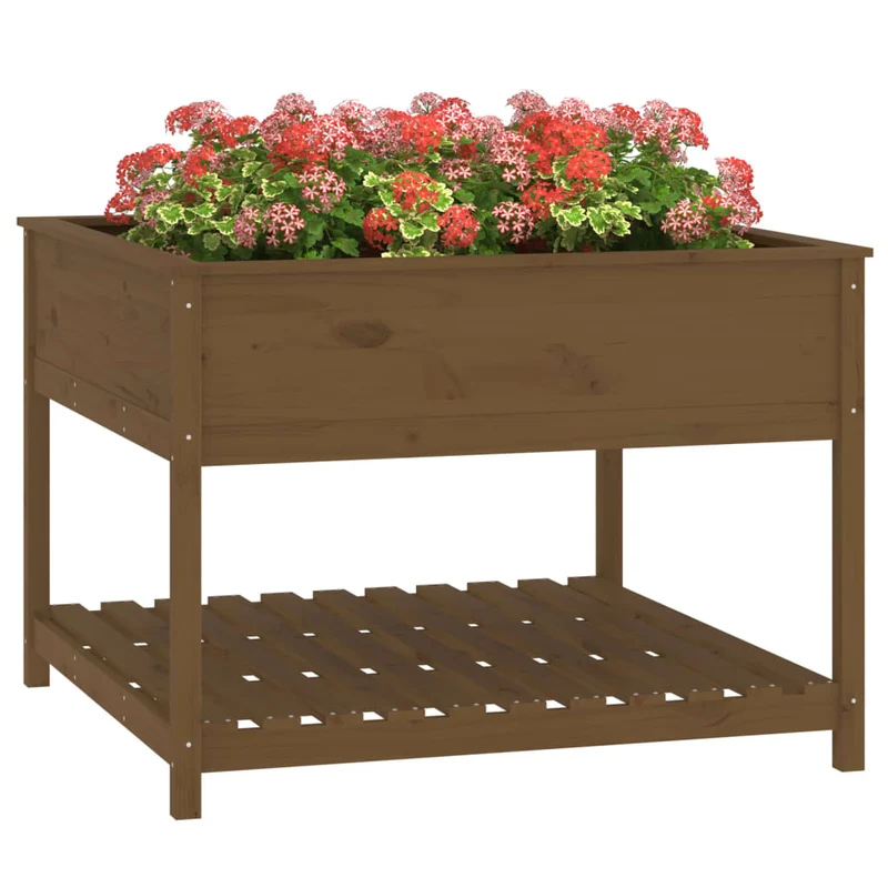 Jardinera Y Estante Madera Maciza Pino Marrón 111,5x111,5x81 Cm