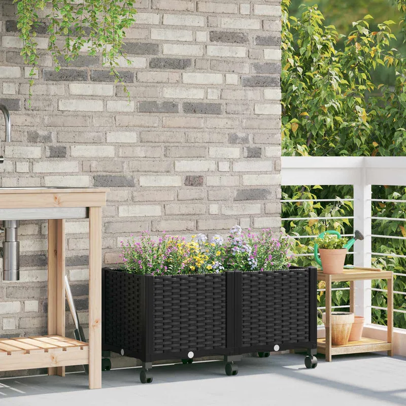 Macetero De Jardín Con Ruedas Negro 80 X 40 X 44 Cm Pp