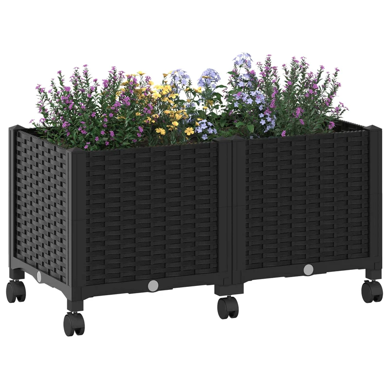 Macetero De Jardín Con Ruedas Negro 80 X 40 X 44 Cm Pp