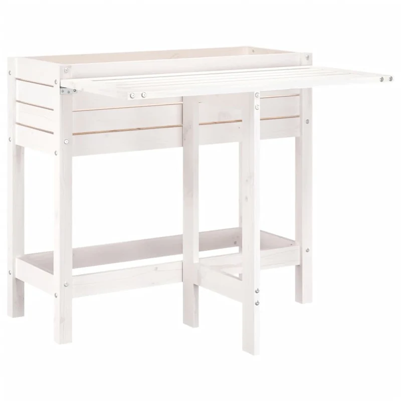 Jardinera Con Tapa Plegable Madera Maciza De Pino Blanca