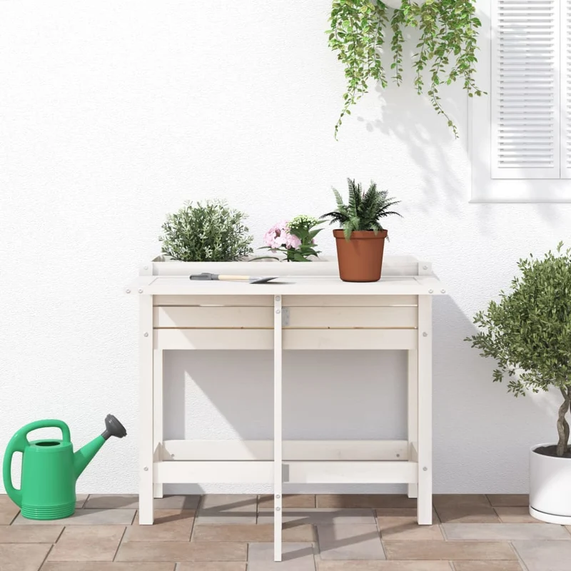 Jardinera Con Tapa Plegable Madera Maciza De Pino Blanca