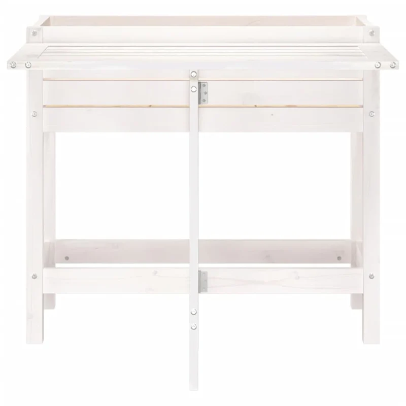 Jardinera Con Tapa Plegable Madera Maciza De Pino Blanca